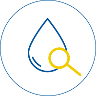 An icon of a water drop and a magnifying glass