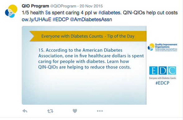 An image of diabetes month tweets from the @QIOProgram Twitter account